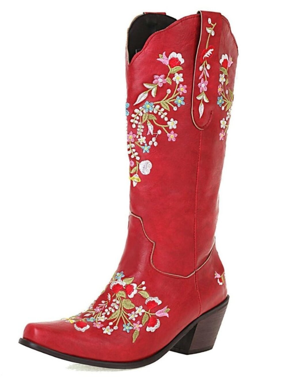 Womens Embroidered Cowboy Boots Western Cowgirl Snip Toe Boots